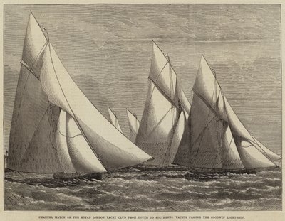 Course de la Manche du Royal London Yacht Club de Douvres à Southend, yachts passant le bateau-phare de Goodwin - Henry Spernon Tozer
